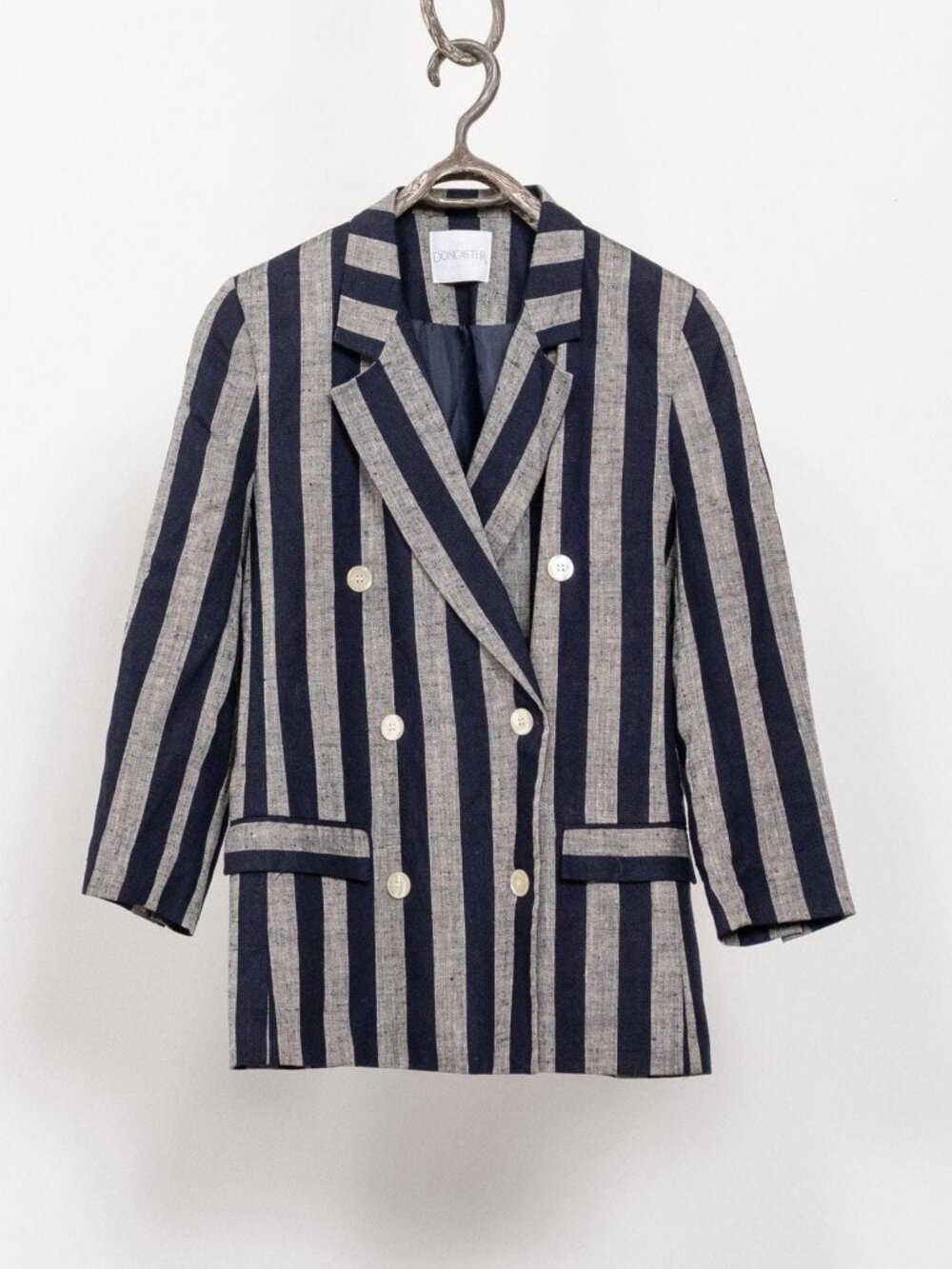 STRIPE LINEN BLAZER Double Breasted Vintage Small - Picture 6 of 10